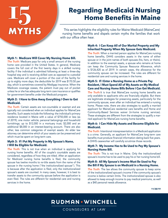 15 Myths Medicaid Nursing Home 112019 Medicaid Nursing
