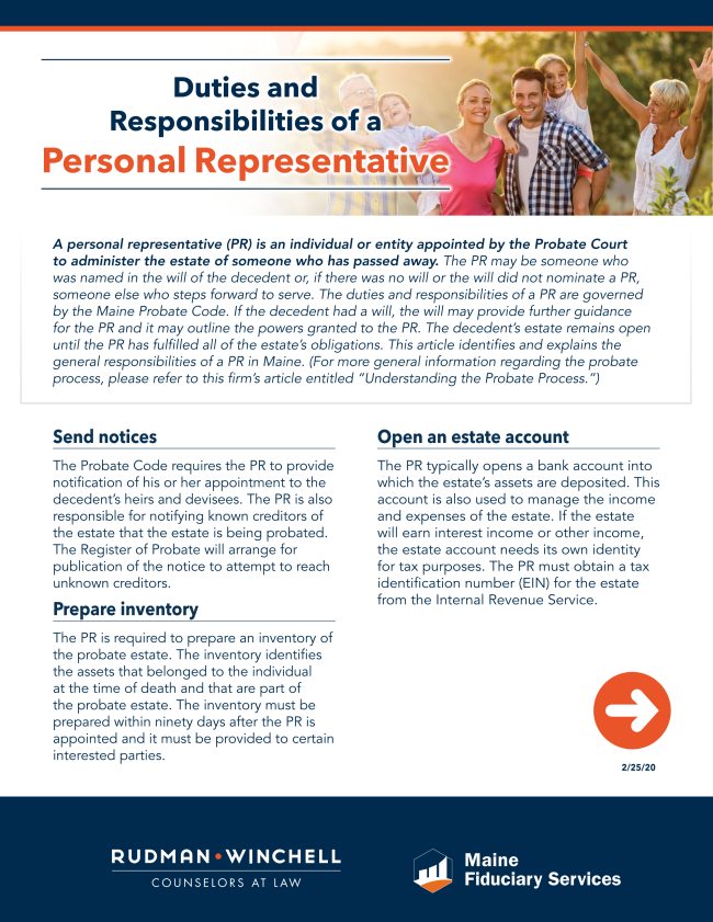 Duties and Responsibilities of a Personal Representative 2020 personal representative