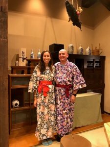 Attorney Shinju Flynn and her husband Brian pose for a picture wearing yukatas, or summer kimonos, during a trip to Japan.